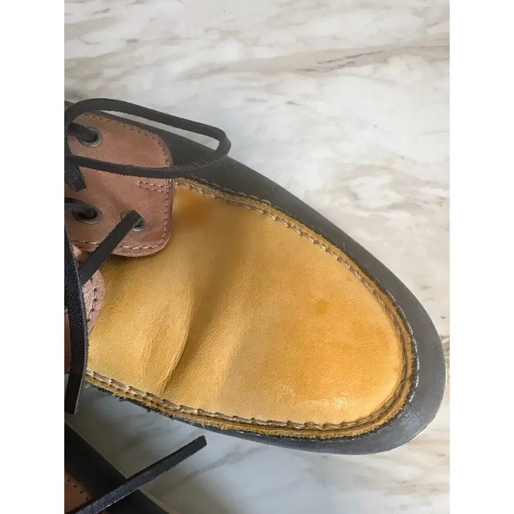 John Fluevog Vintage Yellow Black Leather Colorblock Boat Shoes Men's Size 9